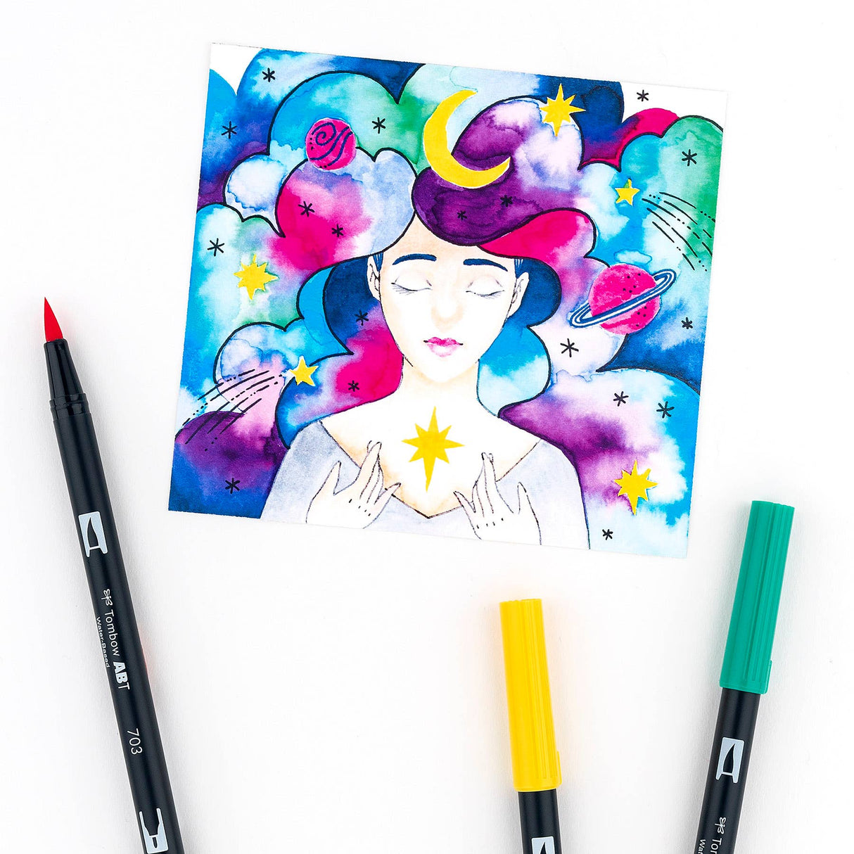 Marcadores artísticos con punta de pincel doble Galaxy, paquete de 10