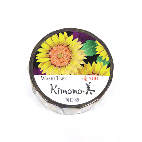 Cinta washi con diseño de kimono y girasol