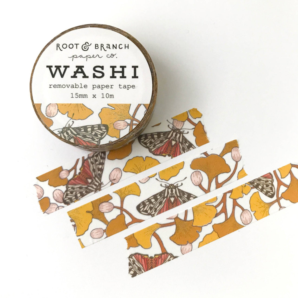 Cinta washi con motivos de ginkgo y polilla tigre