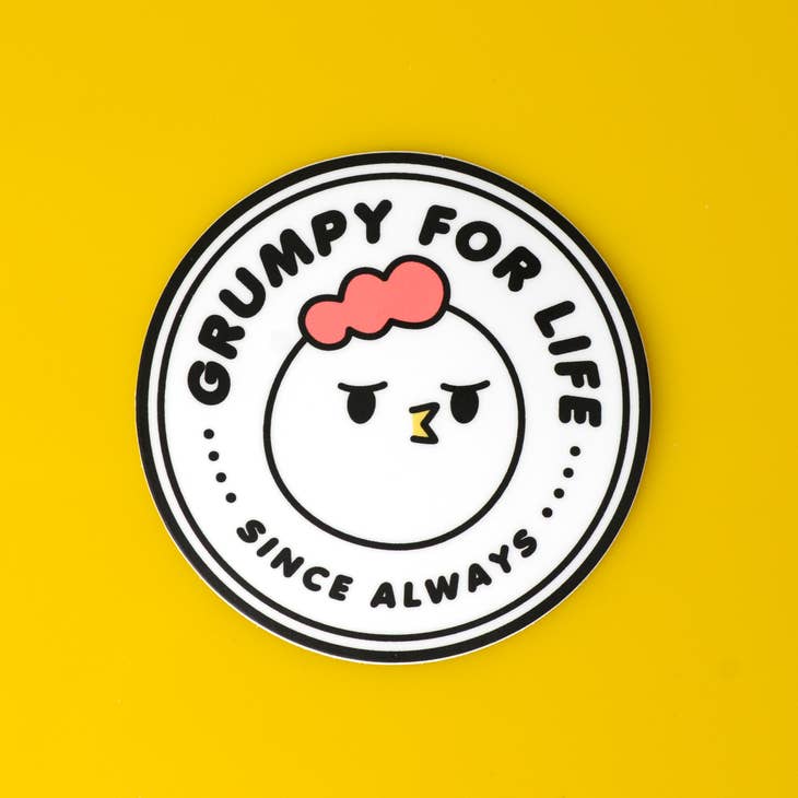 Pegatina de pollo gruñón. Gruñón de por vida