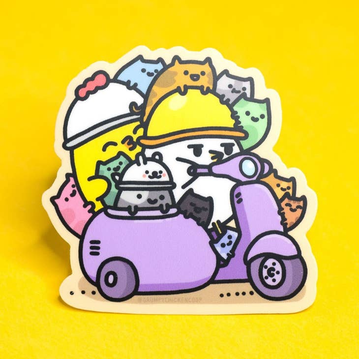 Pegatina de Scooter y gatos de pollo gruñón