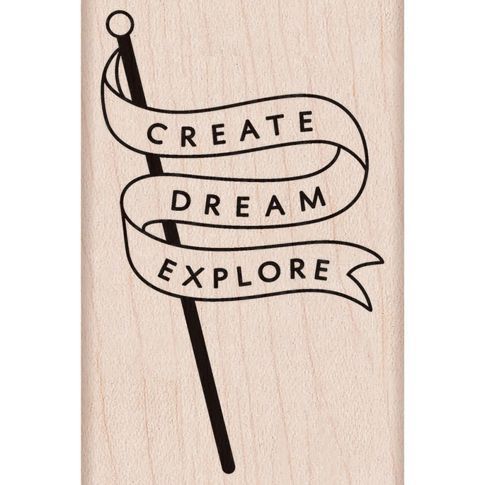 Sello de goma montado de Hero Arts para crear un banner de exploración de sueños