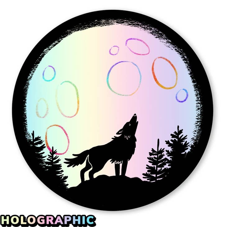 Pegatina holográfica de lobo nocturno 