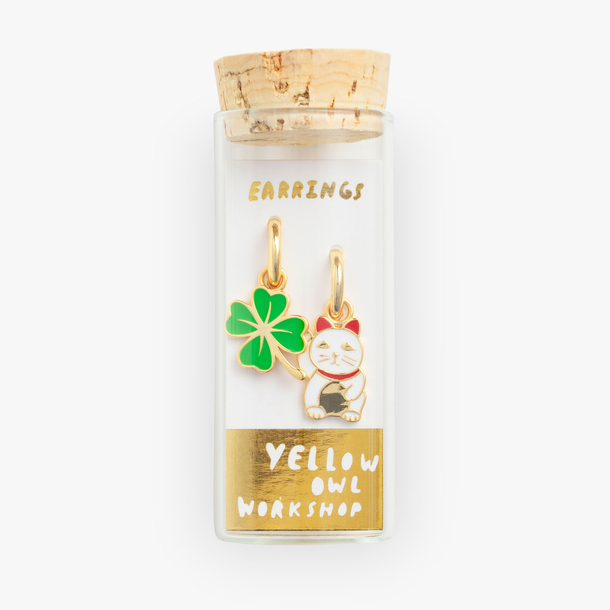 Lucky Cat & Clover Hoop Earrings