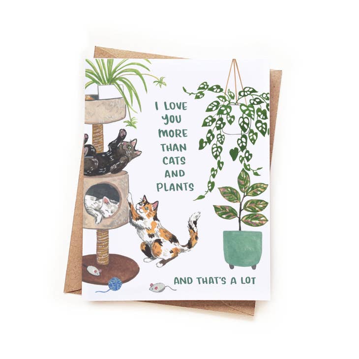Tarjeta Te amo más que a los gatos y las plantas