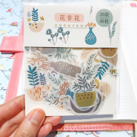 Pegatinas washi en forma de plantas de interior (40 piezas) 