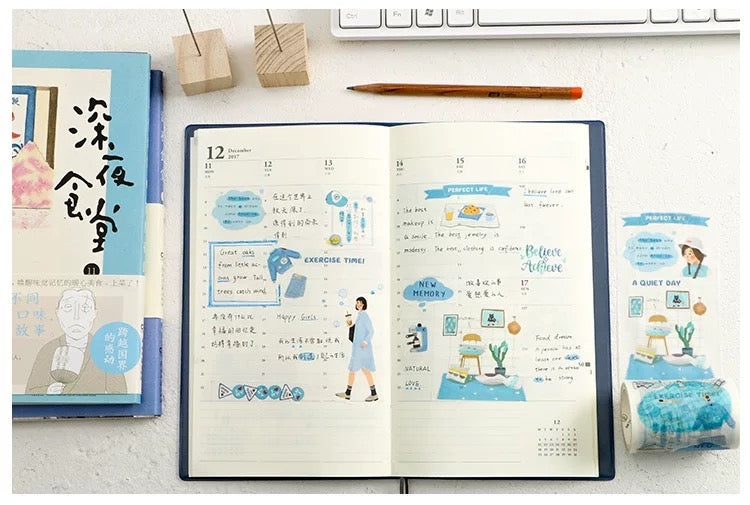 Blue Collage Wide Washi Tape