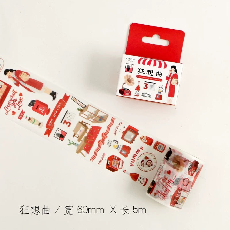 Red Collage Wide Washi Tape