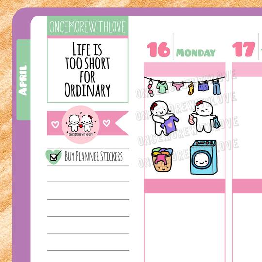 Laundry Banner and Laundry Chores Munchkin Planner Stickers