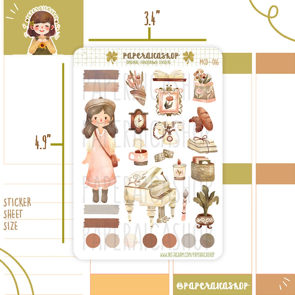 PaperaicaShop Cute Light Academia Girl Sticker