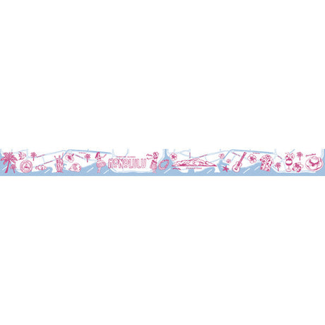 Hawaii Honolulu Map Maste Japanese Masking Tape featuring Hula girl, tropical beach, coconut tree, reef fishes & more. Drawn with unique and in detail. Made in Japan.
