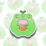 Pegatina de vinilo de la rana Matcha bebiendo boba 