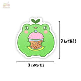Pegatina de vinilo de la rana Matcha bebiendo boba 