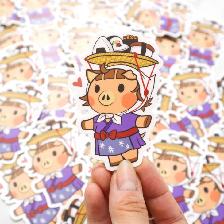 Featuring the popular adorable pig who sells turnips on Sundays in Animal Crossing, now with a new product: musubis! 
