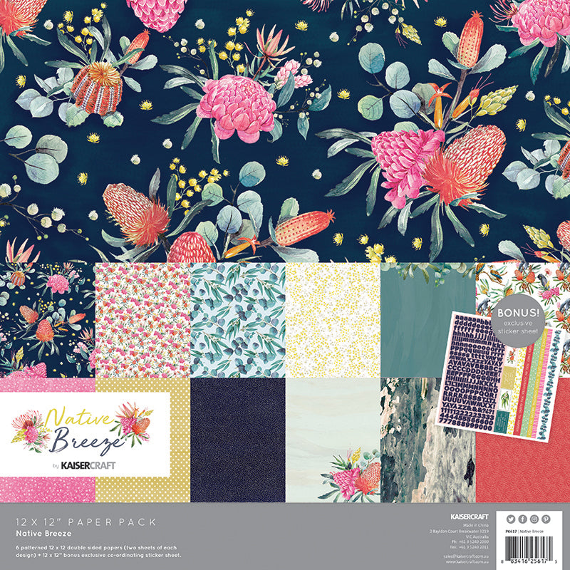 Paquete de papel Kaisercraft Native Breeze de 12" x 12", 12 unidades 