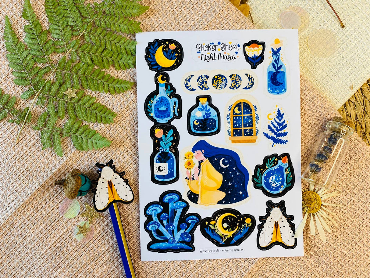 Hoja de pegatinas de magia nocturna