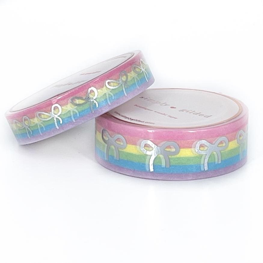 Simply Gilded WASHI Set - Pastel RAINBOW STRIPES + silver foil 15/10mm