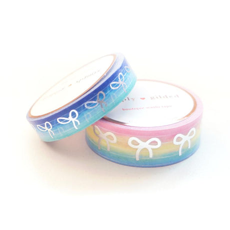 SHIBORI Ombré + silver bows Simply Gilded WASHI 15/10mm