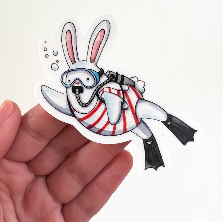 Pegatina de conejo buceador