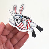 Pegatina de conejo buceador