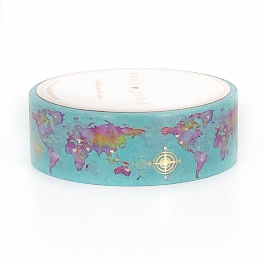 Simply Gilded WASHI 15mm - Spearmint GREEN Map + light gold foil