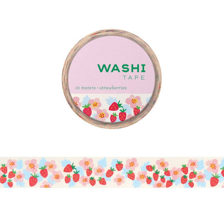 Cute little strawberries frolic against a backdrop of blossoms in this fresh pattern.