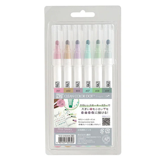 Marcadores de puntos de color ZIG Clean, ahumado suave, paquete de 6