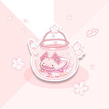 Thousand Skies Cherry Blossom Axolotl Tea Clear Vinyl Sticker