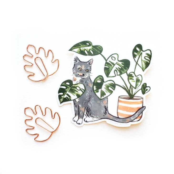 Calico Cat & Monstera Plant Sticker