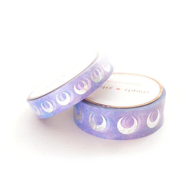 WASHI 15/10mm - Rainbow Universe Moon + silver crystal holo