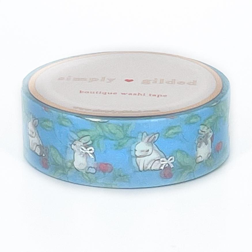 BLUE Spring Bunny + silver foil Simply Gilded Washi 15mm