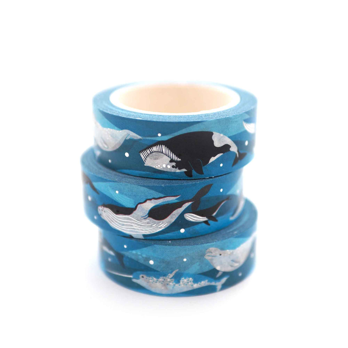We think you'll whale-y love this washi tape, featuring 9 species of cetaceans: North Atlantic right whale, humpback whale, minke whale, narwhal, beluga, bowhead whale, blue whale, and sperm whale. 