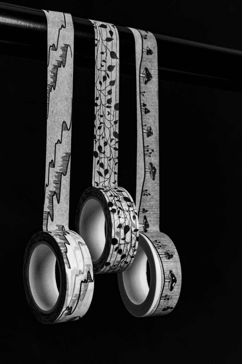 Lote de 3 rollos de cinta washi con motivos naturales en blanco y negro