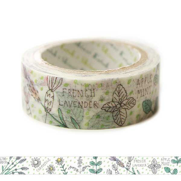 Cinta washi con motivos de jardín de hierbas 