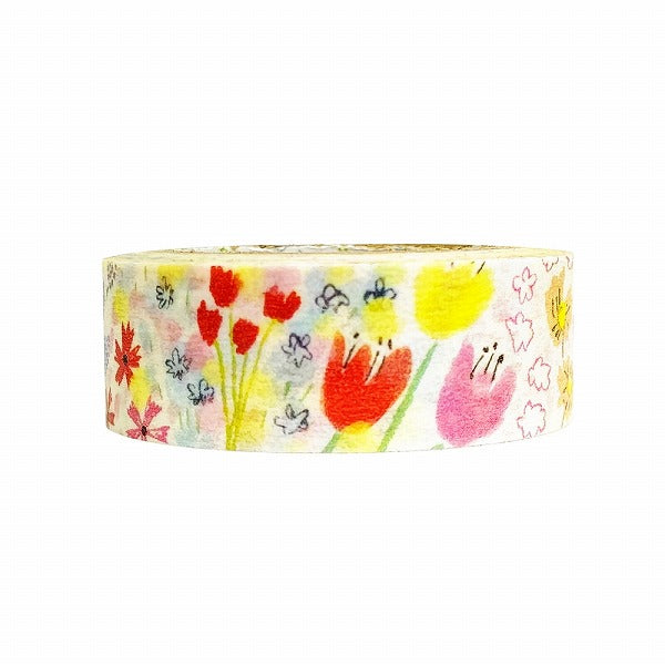 Cinta washi con motivos de jardín de flores de primavera 